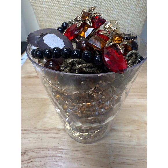 Gold Tone 1 Lb Jewelry Assortment With Red & Amber Accents Boho Style Fall Earth - Picture 3 of 14